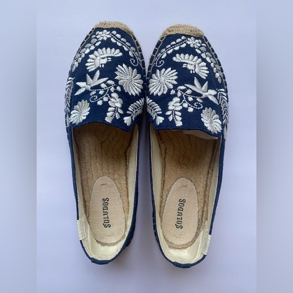 Soludos Ibiza Boho Floral Embroidered Espadrilles Navy Blue Size 9 - Picture 5 of 12